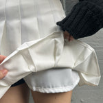 Kpop High Waisted Pleated Skirt- White